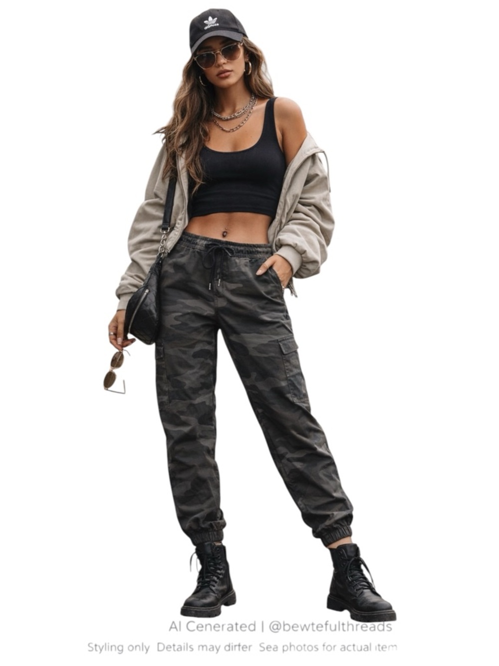 Dark Camo Jogger Pants Women’s L Streetwear Utility Cargo Minimalist